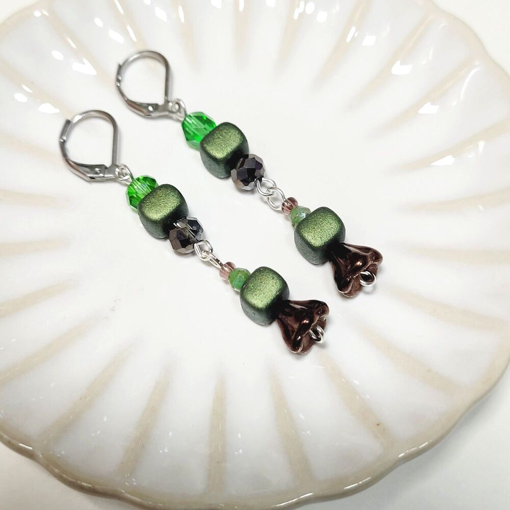 NEW BOHEMIALIZ earrings 689chocog#mfs Czech flower dangle earrings fairy earring